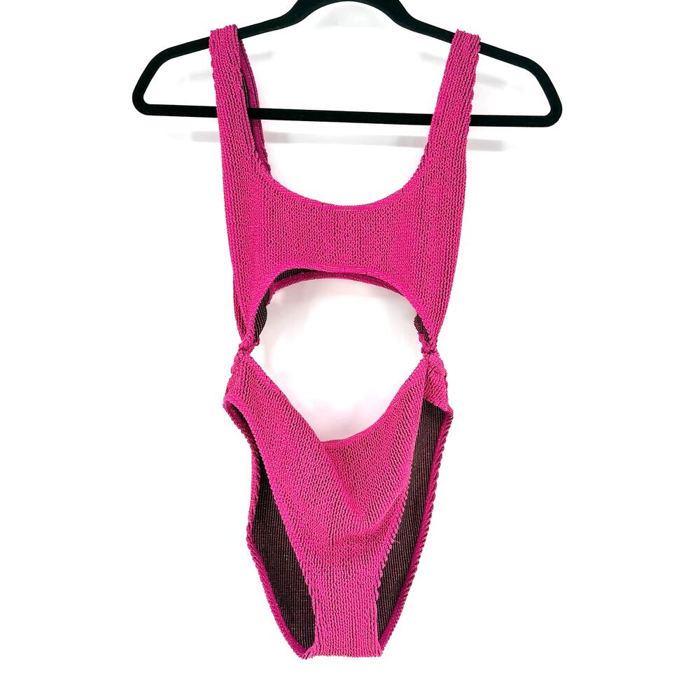 Good American Always Fits Sparkle Monokini One Piece Pink Swimsuit S/M 1/2